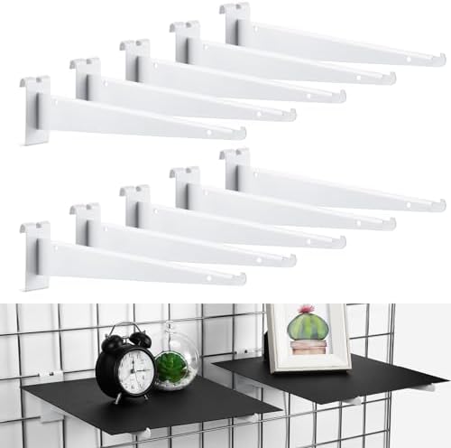 Blulu 10 Pcs 12" Gridwall Knife Shelf Bracket with Lip Metal Wire Gridwall Brackets Hooks Grid Wall Panels Hanger Heavy Duty Shelf Grid Wall Accessories for Home Business Boutique Display (White) by Blulu
