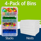 ReadySpace Medium-Wide Stackable Plastic Storage Bins, 4-Pack, Clear - Image 3