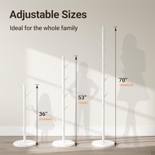 Coat Rack Freestanding, Metal Coat Rack with Natural Marble Base, White - Image 3