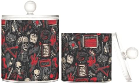 2 Pack Qtip Holder Dispenser with Lids, Rock and Roll Guitar Skull Plastic Storage Containers, Bathroom Canisters Organizer for Cotton Ball, Cotton Swab, Cotton Round Pads, Floss 21214838 by Unknown