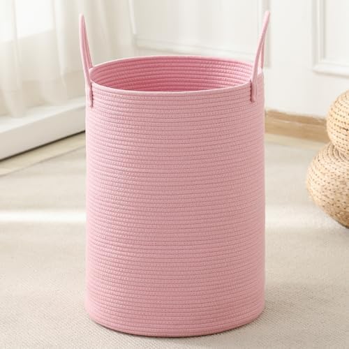Laundry Basket Hamper Tall Rope Storage Woven for Blanket toys Dirty Clothes in Living Room Bathroom Bedroom (Pink, 80L/21.3Gal) by AMTOTAM