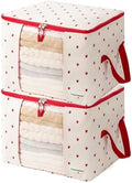 Chaos Cleared Canvas Storage Bags Designer Organizer 2 Pack – Seasonal Storage for Sweaters, Blankets, Linens & Garments – Foldable Design with Zip & Window (Strawberry Print) by ChaosCleared