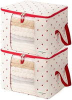 Chaos Cleared Canvas Storage Bags Designer Organizer 2 Pack – Seasonal Storage for Sweaters, Blankets, Linens & Garments – Foldable Design with Zip & Window (Strawberry Print) by ChaosCleared