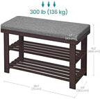 SONGMICS Bamboo Shoe Bench, 3-Tier Shoe Rack, 11.9 x 28.3 x 19.2 Inches - Image 3