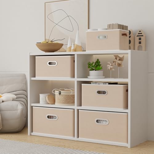 Yawinhe Foldable Storage Baskets for Shelves,16.9x11.8x10.2in,Beige,6-Pack - Image 3