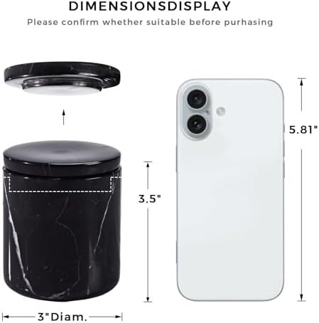 Black Marble Storage Canister, Cylinder 3 inch Diam x 3.5 Inch Ht Marble Jar with Lid, Natural Premium Bathroom Organizer for Cotton Balls, Jewery, Bath Salt, Q tip Holder for Powders, Countertop - Image 2