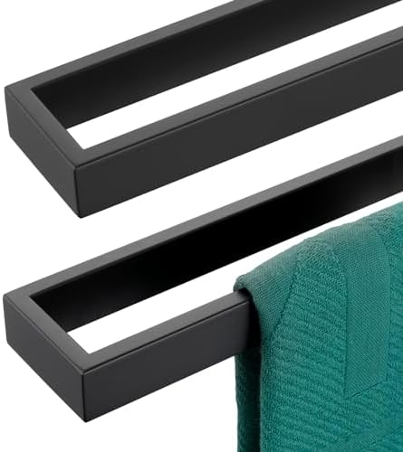KOKOSIRI Towel Holder Matte Black Bath Towel Bars 24-Inch Kitchen Rack Stainless Steel for Bathroom Hardware Wall Mounted, 2 Pack B4008BK-L24-P2 by KOKOSIRI