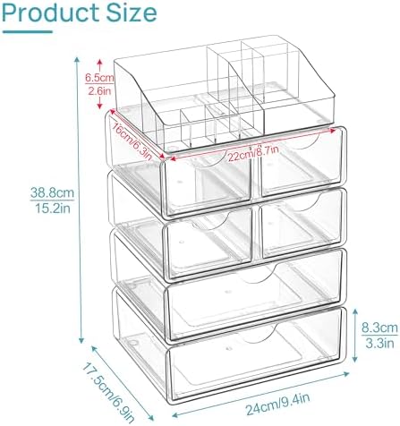 Vtopmart 5 Tier Clear Makeup Organizer with 6 Drawers - Image 3