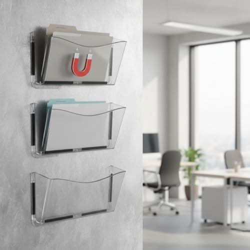 Azar Displays 250045 Clear Plastic Wall Mount File Holder with Magnets, Legal(Magnetic), 4-Pack - Image 3