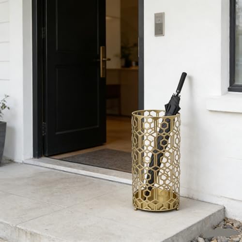Joveco Metal Umbrella Racks, Gold Round Stand Holder Organizer with Drip Tray, Freestanding Holders for Canes Walking Sticks Entryway Home Office (Gold) - Image 2