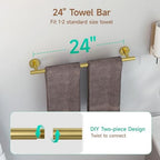 USHOWER 8PCS Light Gold Bathroom Hardware Set, 24-Inch Towel Bar Set - Image 4