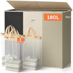 SOLEDI 180L 3-Section Laundry Hamper with Lid, Extra Large Dirty Clothes Basket with Sturdy Handles for Laundry Room & Bedroom - Durable Organizer for Sorting Laundry by SOLEDI
