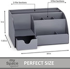 My Space Organizers Grey Desk Organizer, 9 Compartments, Office Supplies and Desk Accessories Organizer, Office Decor Desktop Organizer (Gray) - Image 4