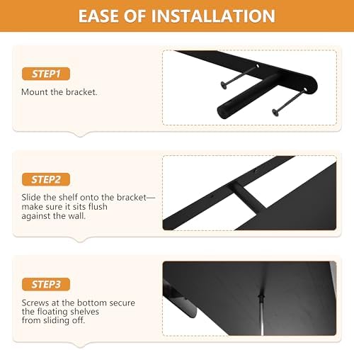 ROGMARS Black Floating Shelves for Wall 36 inch Rustic Solid Wood - Image 6
