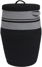 26"x20" Extra Large Tall Woven Laundry Basket with Lid, Cotton Rope Blanket Storage Basket, Freestanding Decorative Bin for Bedroom Living Room, Grey & Black Mix by Cottonphant