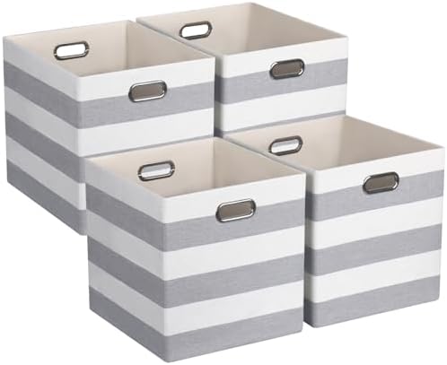 11 x 11 x 11 Inch Linen Stripe Storage Cubes for Home Organizing, Pack of 4 by ORGMASTER