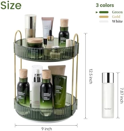 Rotating Makeup Organizer for Vanity, Perfume Skincare Lipstick Organizers for Bathroom Countertop, Clear Make up Storage for Dresser, Bathroom Cosmetics Organizer Storage 360 Spinning(2 Tier, Green) - Image 4