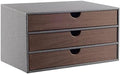 Cloth-effect Faux Leather Desk Organizer File Cabinet Executive Office Supplies Desktop Filing A4 Contract Document Stackable Storage Box with 3 Drawers (Grey) by RHCSZ