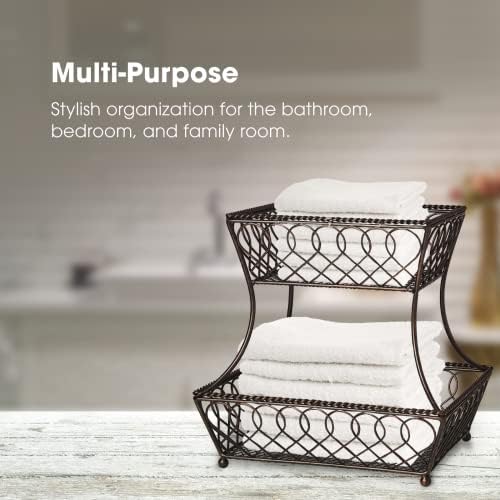 Gourmet Basics by Mikasa Loop and Lattice 2-Tier Rectangular Metal Countertop Basket, 14.25 x 12 Inches, Antique Black Finish, Kitchen Fruit and Bread Storage Organizer - Image 6
