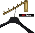 JQK Folding Clothes Hanger Rack, Stainless Steel Swing Arm Hook Holder, Clothing Hanging System Drying Closet Storage Organizer Brushed Gold Wall Mount 2 Pack, SHR100-BG-P2 - Image 3
