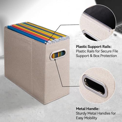 8 Packs Letter Size File Organizer, File Folders Organizer, Fabric Storage Box, Collapsible Paper Organizer with Metal Handle, Smooth PVC Rails, Only Box (Beige) - Image 4