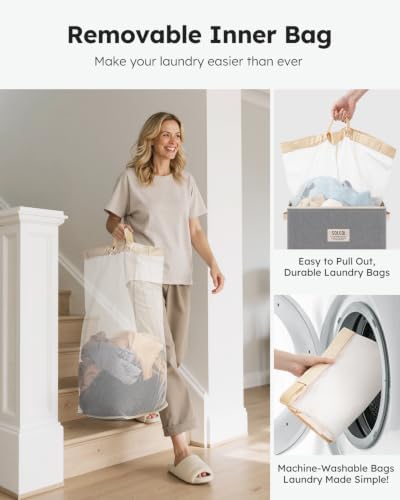 SOLEDI 100L Laundry Hamper with Lid, Large Collapsible Laundry Basket - Image 4