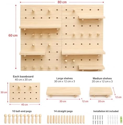 Gerrii 4 Pack Wood Pegboard Wall Organizer for Classroom 11.81 x 15.75 Inches Wooden Peg Board with Racks Hooks Modular Pegboard Organizer System for Teacher Supplies Student Work Display Office Craft - Image 2