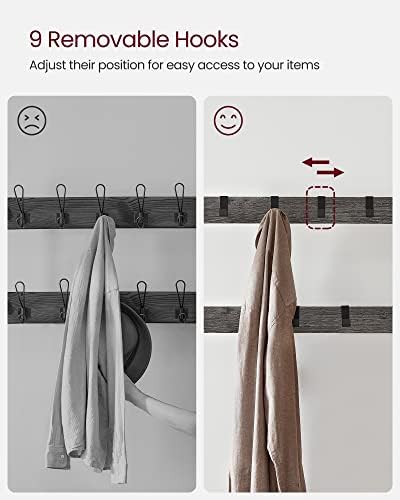 VASAGLE Coat Rack, Hall Tree with Shoe Bench, 4-in-1, 9 Removable Hooks - Image 6