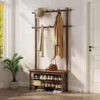 AQIMUELE Coat Rack with Shoe Storage, Wooden Hall Tree with Bench, 11 Hooks and 2-Tier Storage Shelves, 3-in-1, Entryway Bench with Coat Rack (31.5"-Walnut) by AQIMUELE
