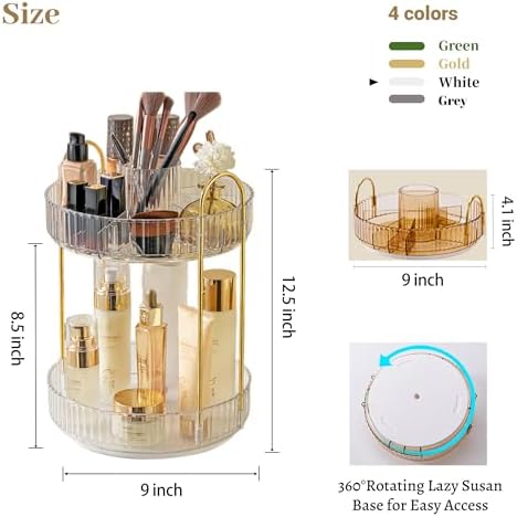 Aveniee 360 Rotating Makeup Organizer for Vanity, Upagraded Perfume Skincare Bathroom Counter Organizers with Brush Divider, Two Tier Spinning Lipstick Cosmetic Lotion Storage,White - Image 4