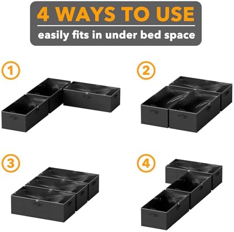 SpaceAid 3 Pack 10" High Under Bed Storage Containers, Large Underbed Storage Organizer Bins with Lids for Bedroom, Dorm, Clothes, Closet Organization, Bed Sheets and Blankets (Black) - Image 6