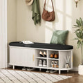 DHH 2-Tier Storage Bench,Wide Shoe Bench with Thickened Padded Seat Cushion, Mid Century Modern Fluted Sliding Door and Adjustable Shelf, for Entryway, Living Room, Bedroom (Grayish White, 51.2”) by DHHFurnitureBuyNow