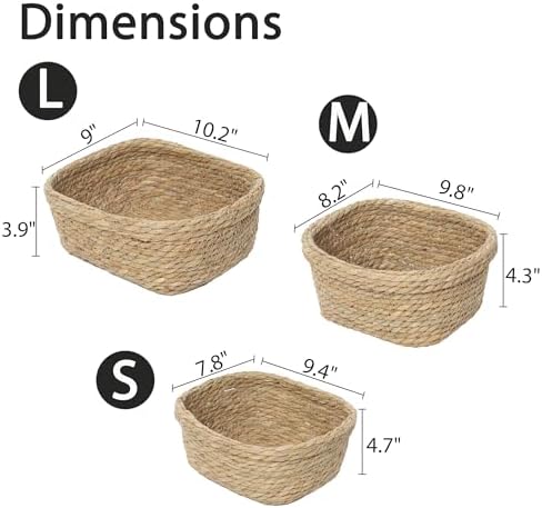 Kingwillow Square Seagrass Baskets for Organizing, Set of 3 - Image 5