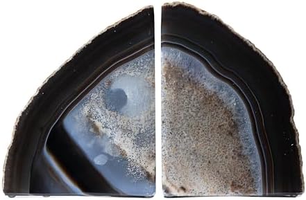 Nature's Decorations A Quality Black Agate Geode Bookends - Heavy Duty with Non-Skid Rubber Bumpers for Shelves, Office, Home Decor - Cool Crystal Stone (1 Pair 4-6 LB) by NaturesDecorations
