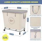 STORAGE MANIAC Commercial Laundry Hamper with Heavy Duty Steel Frame, 320 L Industrial Laundry Basket Cart with Wheels for Hotel, Home, Laundry Room, 31.7''L x 19.3''W x 30.91''H, Large Beige - Image 2