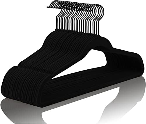 MIZGI Black Velvet Hangers 60 Pack Non Slip Heavy Duty Black Hooks by MIZGI