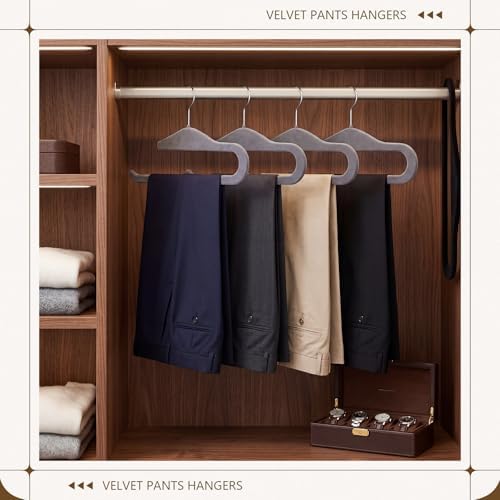 Novabright 50 Pack Velvet Pants Hangers, Slim Open Ended Design, Gray - Image 5