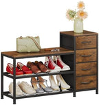 EXOTICA Industrial Shoe Storage Bench with 4 Drawers & Seat, Rustic Brown - Image 7