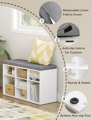DINZI LVJ Shoe Storage Bench with Cushion, 31.5" Cubby Shoe Rack, 9 Cubbies - Image 4