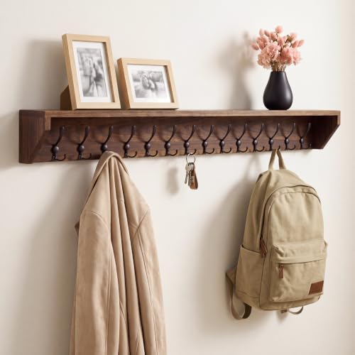 Geelin 60 Inch Wall Shelf with Hooks and Shelf Organizer Wall Mount Coat Rack with 14 Triple Hooks for Hanging for Entryway, Hallway, Bathroom, Living Room, Bedroom by Geelin