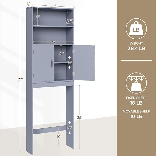 Yaheetech 77'' H Over the Toilet Storage Cabinet, Bathroom Organizer, Gray - Image 4