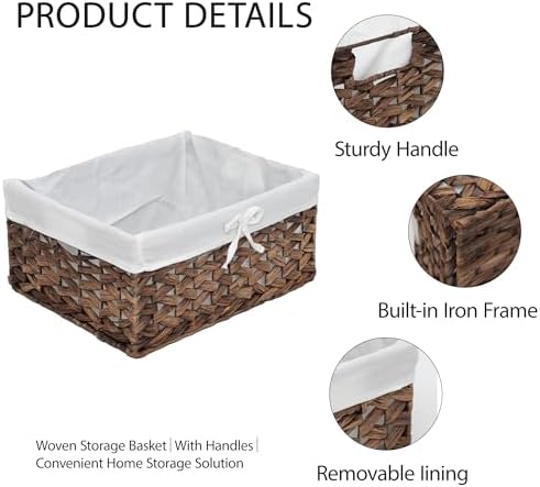 Rectangular Woven Seagrass Storage Bins with Handle,Kingwillow. (water hyacinth, Medium) - Image 7