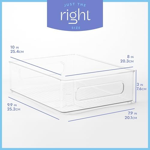 Plastic Food Storage 6 Pack Clear Container Bin with Handles for Organizing Kitchen, Pantry, Refrigerator, Freezer, Pantry, Cabinet, Closet, Bathroom. Stackable 10”x8”x3” - Image 4