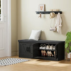 HOMSHO Farmhouse Shoe Storage Bench with 4 Barn Doors & Padded Seat Cushion - Image 2