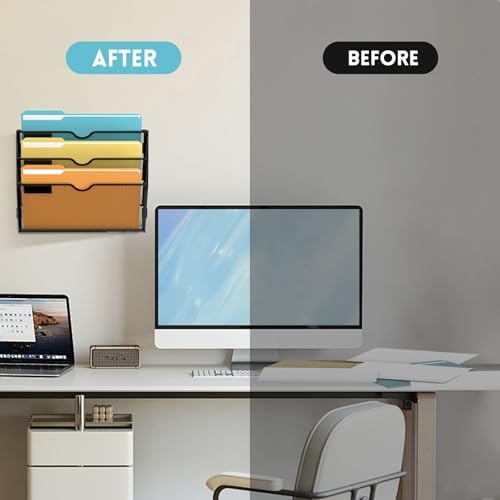 SUPEASY 3 Tier Wall File Organizer, Hanging Wall Mounted Mail Organizer with Label Slots, Metal Mesh File Holder Magazine Rack for Office, Home, School or Classroom, Black, 2Pack - Image 7