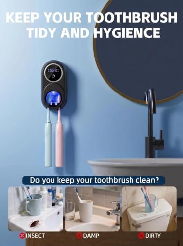 Toothbrush Holders for Bathroom, Toothbrush Sanitizer Holder Tooth Brush Wall-Mounted Cleaner Organizer Auto-Inductive Cover, Air Drying Fits Most Electric, Manual, Kids’ Toothbrushes - Black - Image 4