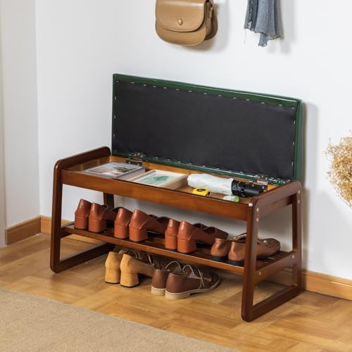 SOBIBO Solid Wood Shoe Rack Bench with Flip-Top Storage, Green, 31.5" - Image 2