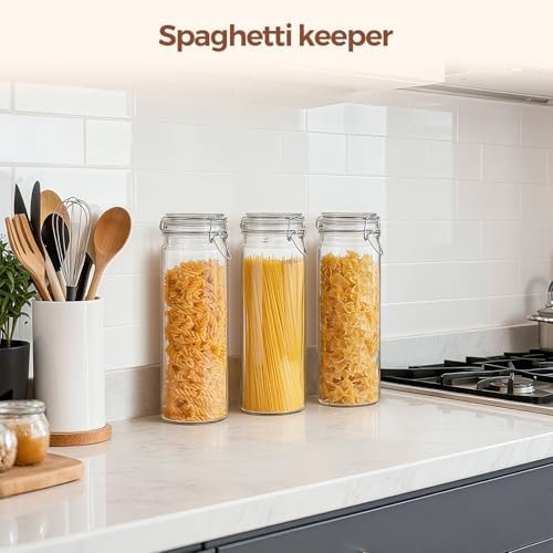 ComSaf Tall Glass Pasta Containers with Airtight Lids 68 oz 3 Pack Canister - Image 6
