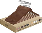 Wooden Clothes Hangers with Pants Bars, Walnut, 12-Pack by BP4U%E2%84%A2
