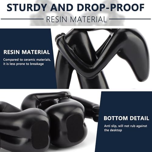Black Book Ends Decorative, Girl Thinker Design, Modern Bookends for Shelves, Non-Skid Heavy Duty Resin Book Stopper for Books, Resin, 2Piece - Image 3